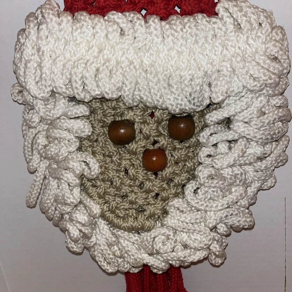Vintage Macrame Hanging  wall art Santa Claus Christmas‎ Holiday  Bells MCM